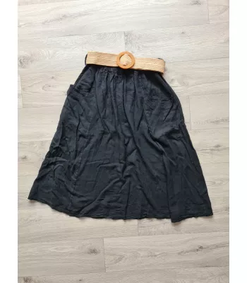 Skirt with pockets and a braided belt - Black