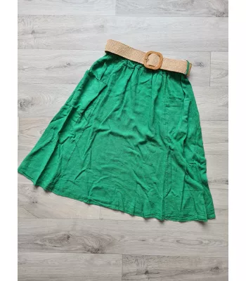 Skirt with pockets and a braided belt - Green