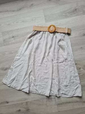 Skirt with pockets and a braided belt - Light beige - Skirts