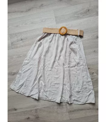 Skirt with pockets and a braided belt - Light beige