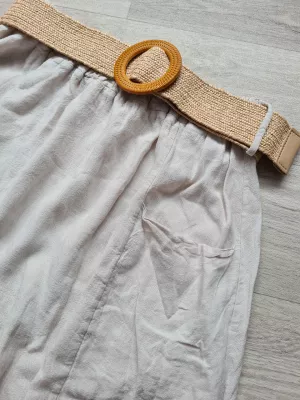 Skirt with pockets and a braided belt - Light beige - Skirts