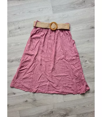 Skirt with pockets and a braided belt - Dirty pink