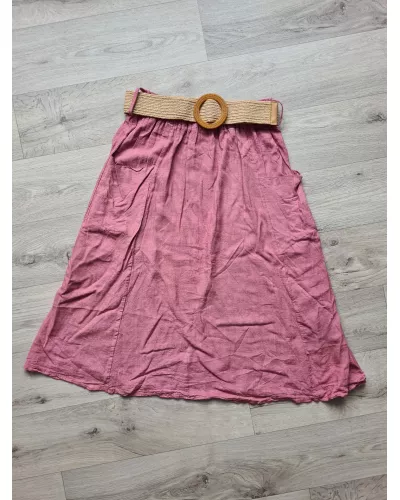 Ask for product! — Skirt with pockets and a braided belt - Dirty pink