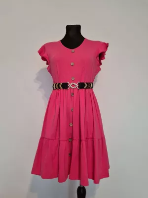 Dress with frill sleeves and a belt - pink - Dresses
