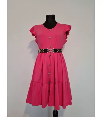 Dress with frill sleeves and a belt - pink