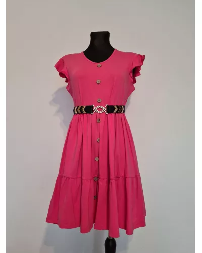 Ask for product! — Dress with frill sleeves and a belt - pink