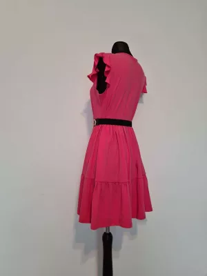 Dress with frill sleeves and a belt - pink - Dresses