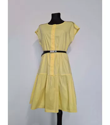 Dress with a belt and decorative sequins - Yellow