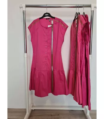 Dress with a belt and decorative sequins - pink