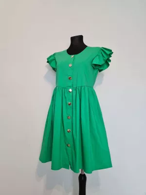 Dresses with decorative buttons and a belt - Green - Dresses