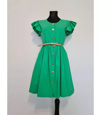 Dresses with decorative buttons and a belt - Green