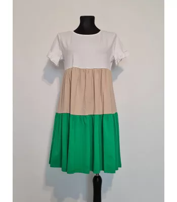 Loose, cotton dress with decorative sleeves - Colorful