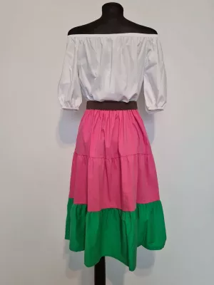 Dress below the knee with a belt - Colorful - Dresses