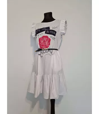 Dress with a rose and an inscription - White