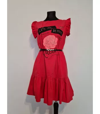 Dress with a rose and an inscription - Coral