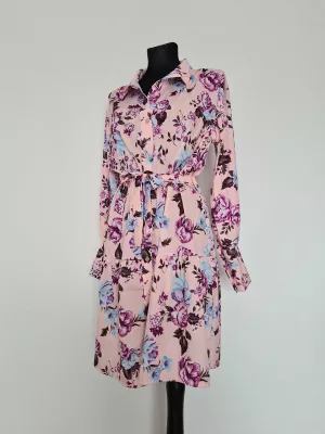 Dress with flowers fastened with buttons and tied at the waist - White - Dresses