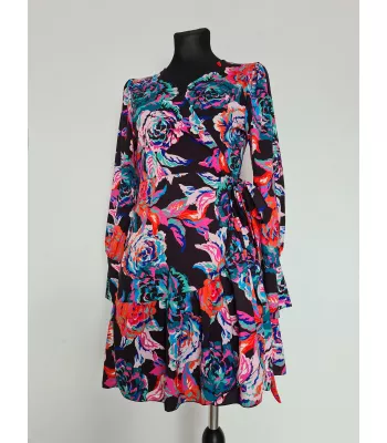 Dress worn with a frill, tied at the waist - Black