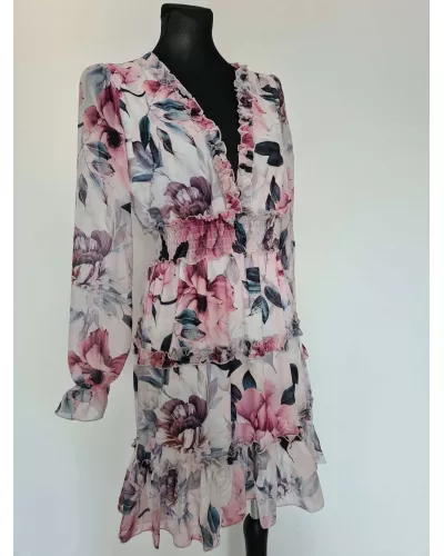 Ask for product! — Chiffon dress with an elastic waist and frills - White