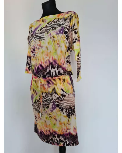 Zapytaj o produkt! — Sportowa sukienka z kieszeniami, kieszenie, wiązanki, wiązanie w pasie - żółty, kolorowa