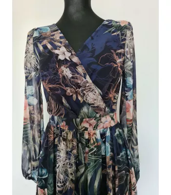 Dress with long sleeves, cutout on the back with a tie and zip fastening - Black