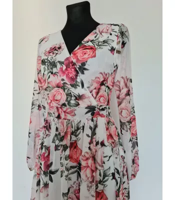 Dress with long sleeves, cutout on the back with a tie and zip fastening - White