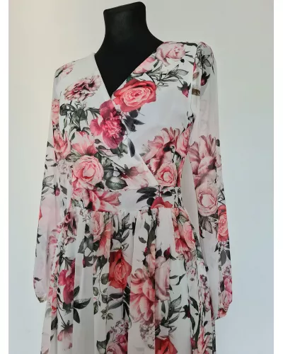 Ask for product! — Dress with long sleeves, cutout on the back with a tie and zip fastening - White