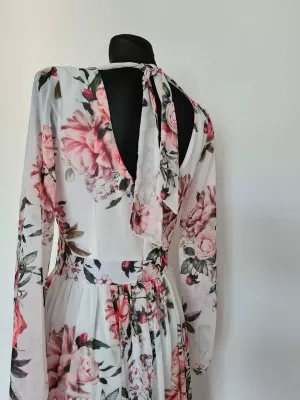 Dress with long sleeves, cutout on the back with a tie and zip fastening - White - Dresses