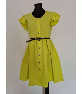 Dresses with decorative buttons and a belt - Lime