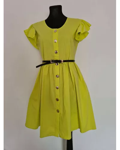 Ask for product! — Dresses with decorative buttons and a belt - Lime
