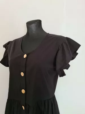 Dresses with decorative buttons and a belt - Black - Dresses