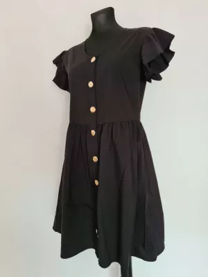 Dresses with decorative buttons and a belt - Black - Dresses