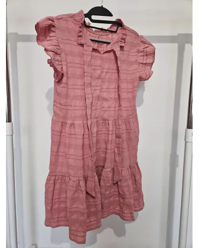 Ask for product! — Loose dress with a bow and ruffles - Pink