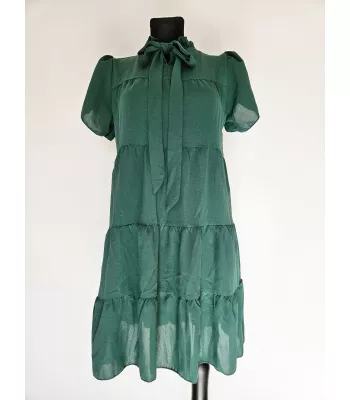 Loose trapeze dress with a bow - Green
