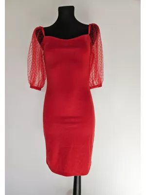 Sukienka z bufiastymi rękawami - Czerwona - Sukienki