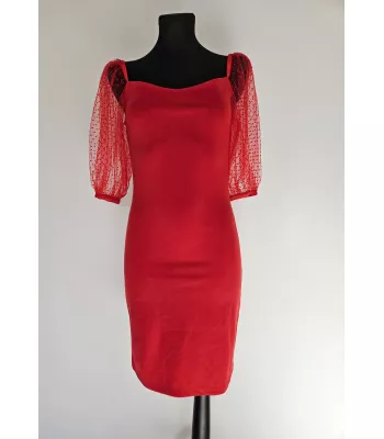 Dress with puffy sleeves - Red
