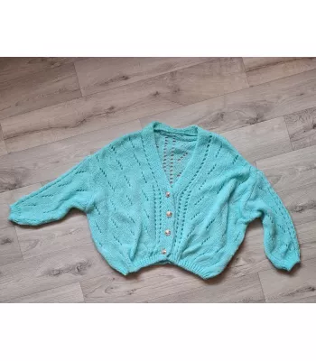 Openwork sweater with buttons and elastic band - mint - Sweaters