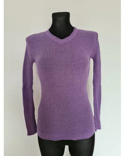 Ask for product! — Sweater with a ribbed weave and a smooth V-neck - Lilac