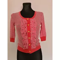 Ribbed sweater fastened with gold buttons - White and red - Sweaters