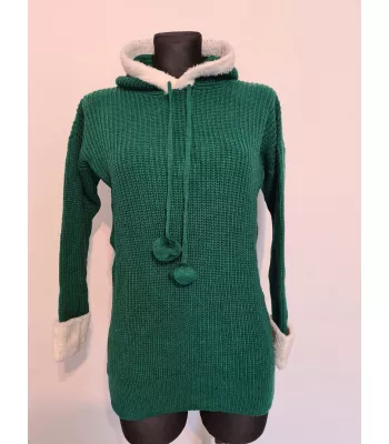 Warm long sweater with a hood - Green