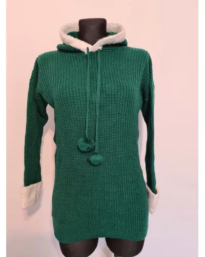 Zapytaj o produkt! — Sweter z kapturem, pompony wiązanki - zielony