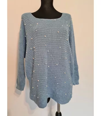 Knitted sweater with pearls - Blue