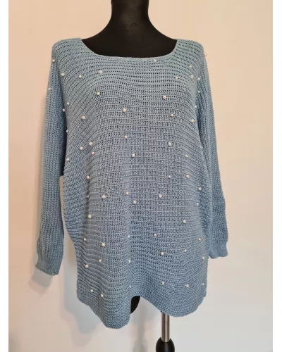 Zapytaj o produkt! — Sweter z perełkami - niebieski