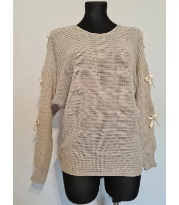 Braided sweater with bows - Beige