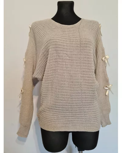 Zapytaj o produkt! — Sweter z kokardkami na rękawach - beżowy