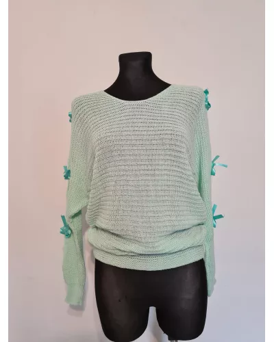 Zapytaj o produkt! — Sweter z kokardkami na rękawach - miętowy