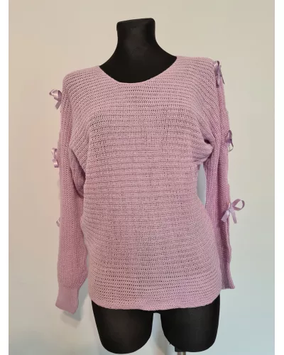 Zapytaj o produkt! — Sweter z kokardkami na rękawach - liliowy, fioletowy