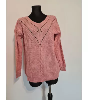 Openwork sweater with decorative weave at the front, smooth back - Pink