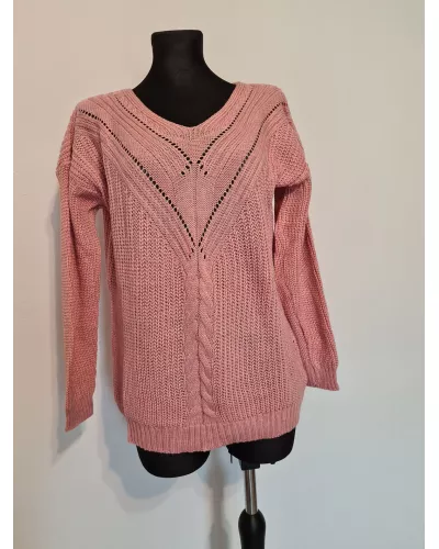 Ask for product! — Openwork sweater with decorative weave at the front, smooth back - Pink