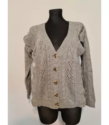 Cardigan sweater with ruffles and buttons - Gray