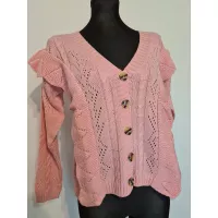 Cardigan sweater with ruffles and buttons - Pink - Sweaters
